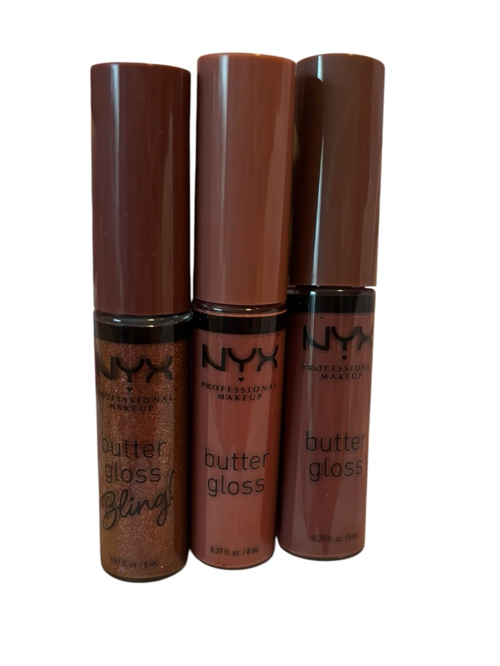 NYX Butter Gloss Lot of 3 Shades Ginger Snap Praline Hustla Bling 0.27 Oz Lip